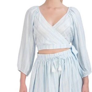 BCBGeneration Blue Wrap Crop Blouse